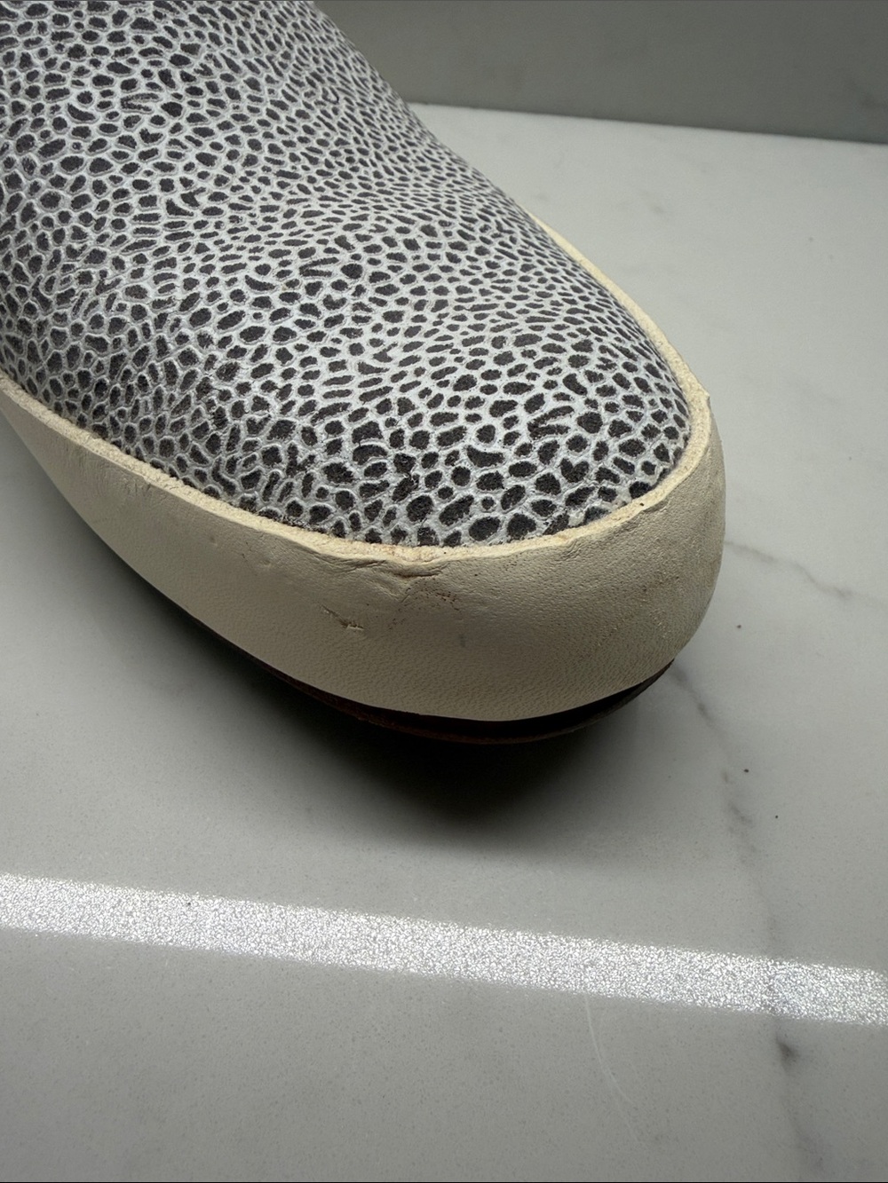 FEIT Handmade White and Grey Speckled Slip-On Loafers - Picture 7 of 8